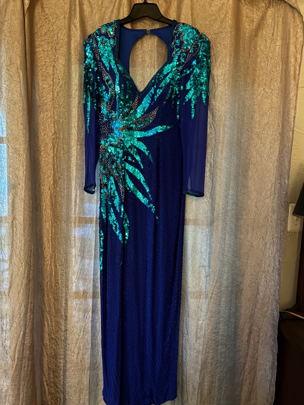 Elegant Sequin Evening Gown - Blue with Teal Accents